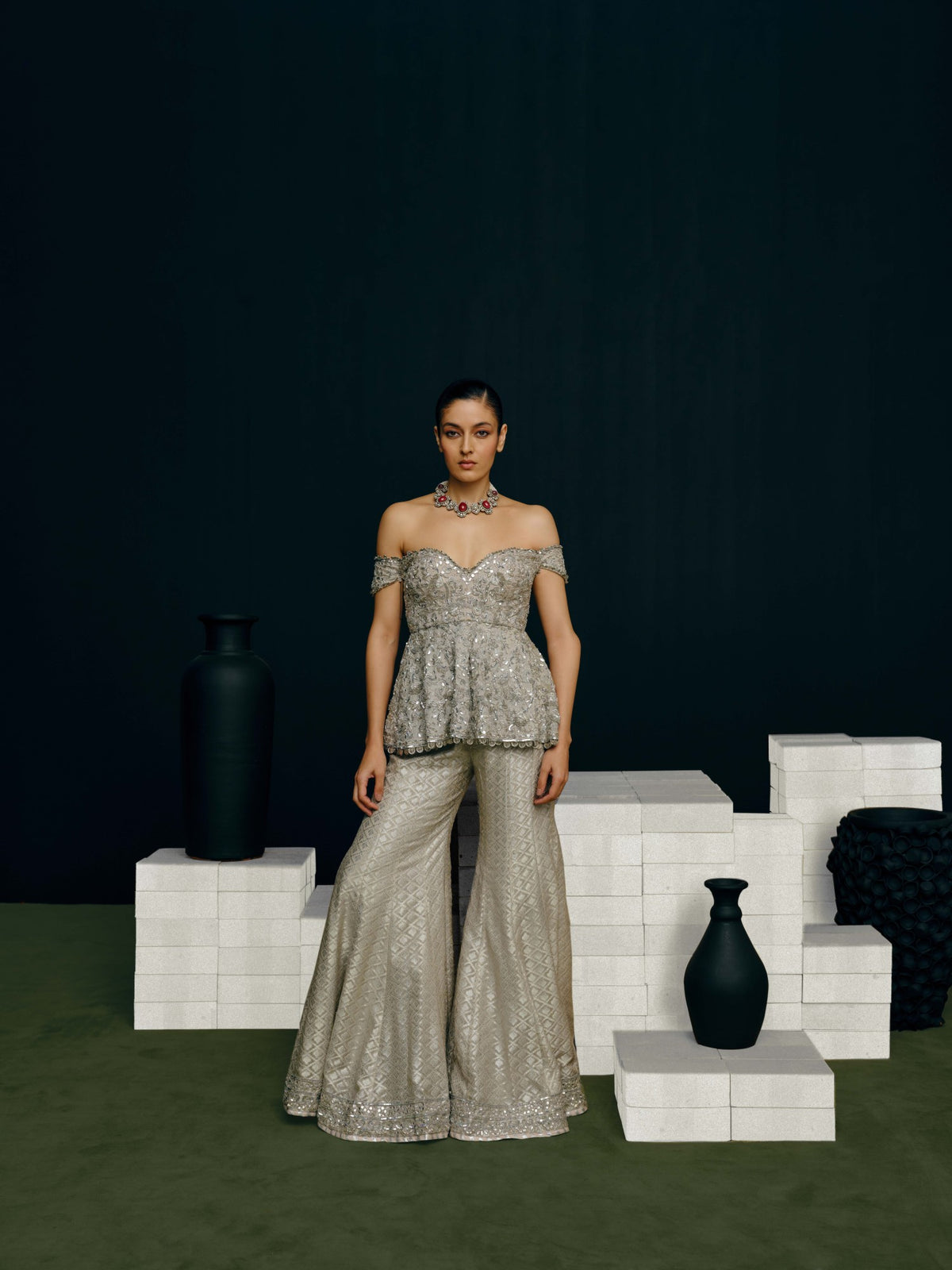 Veera peplum and flared pants set