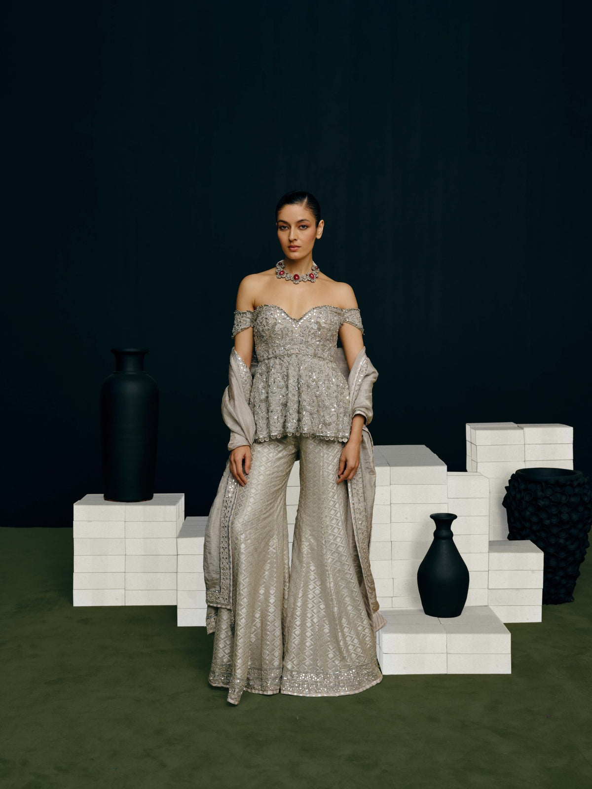 Veera peplum and flared pants set