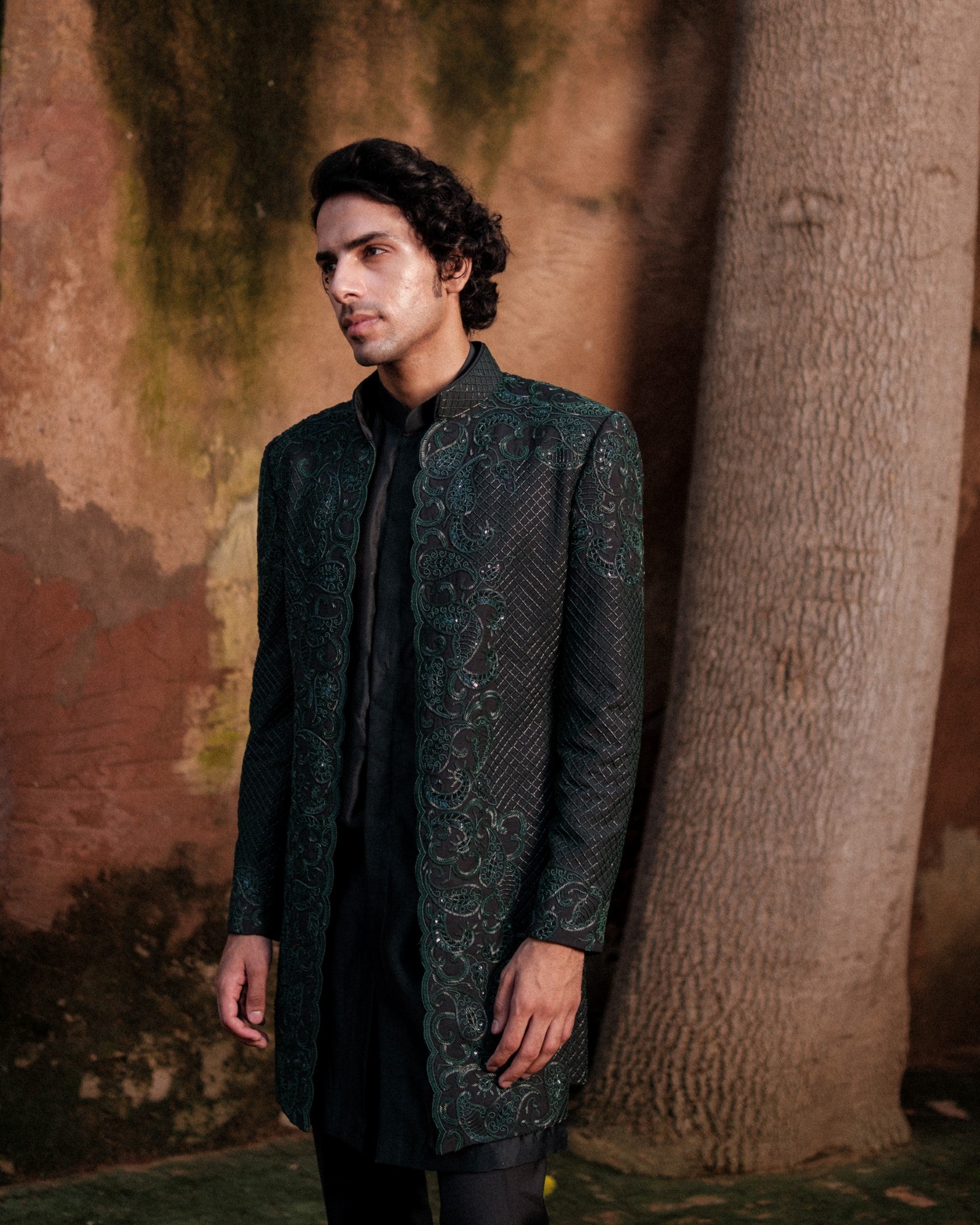 Mesh Henna Bandhgala Set