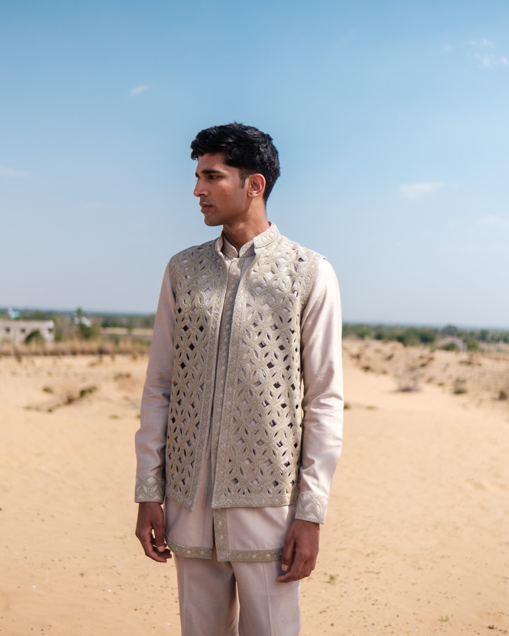 Interlace Nehru Jacket Set