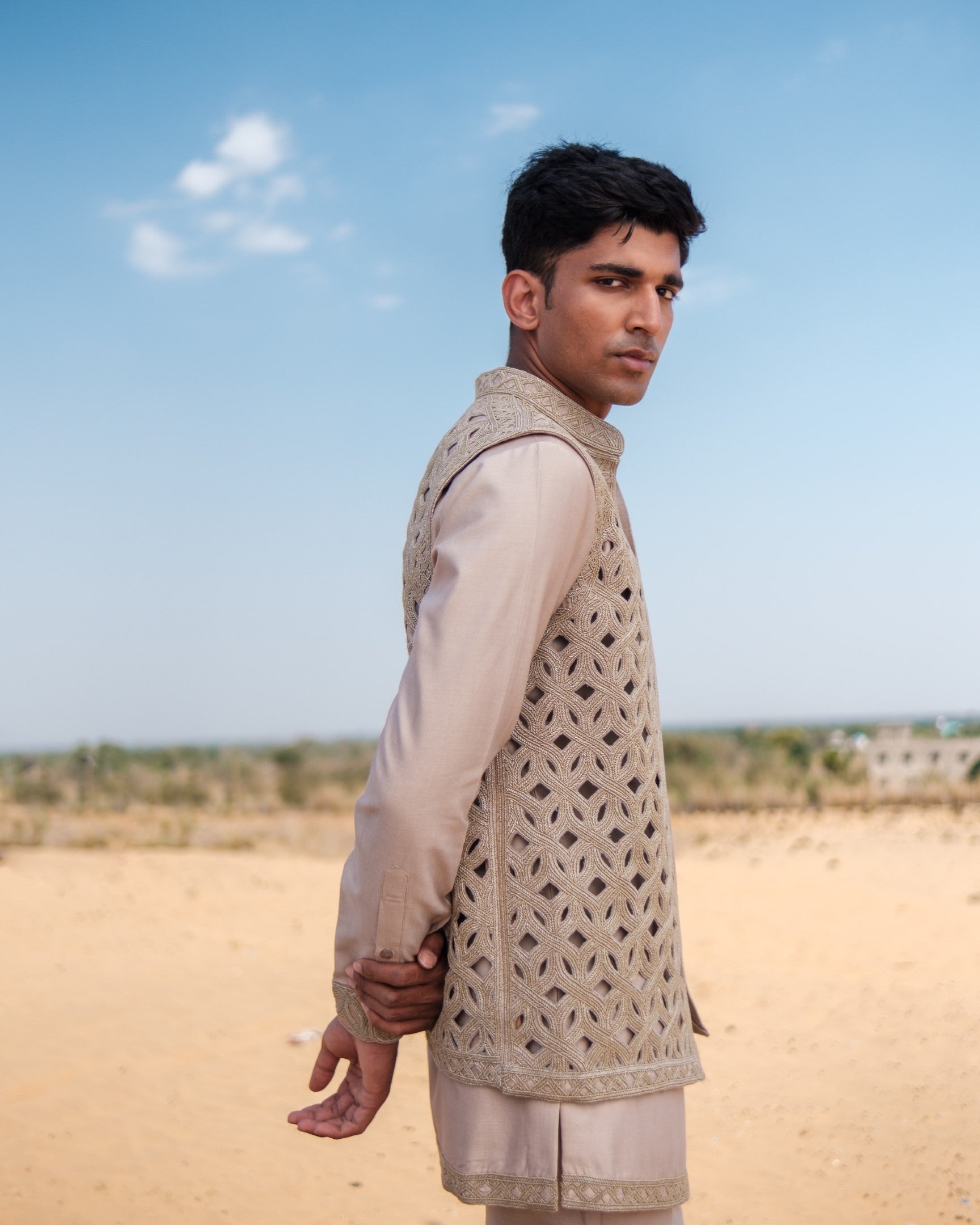 Interlace Nehru Jacket Set