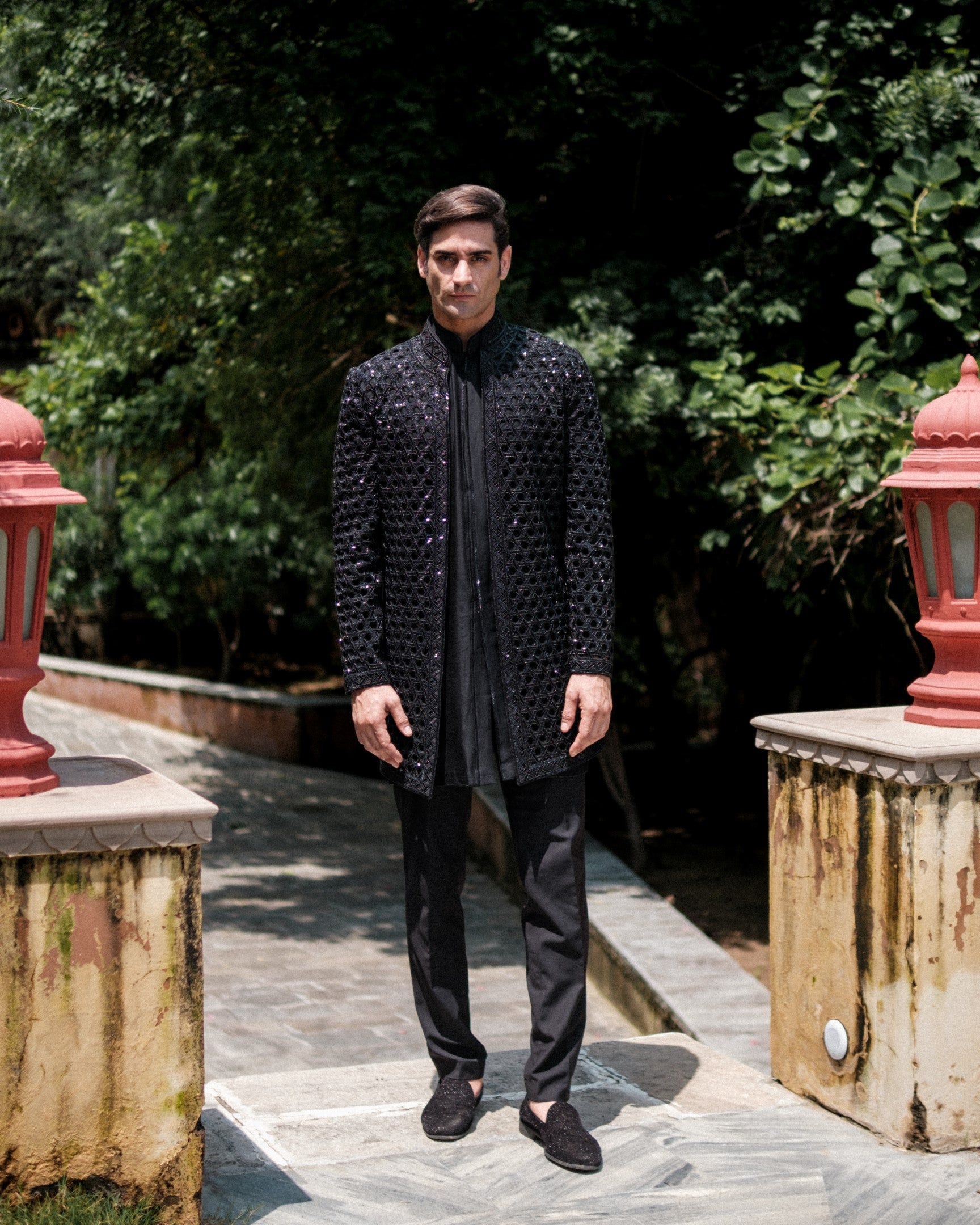 Grid Henna Achkan Set