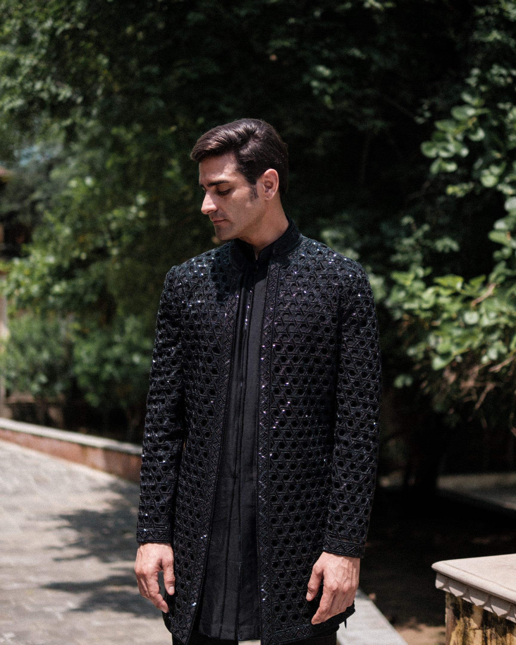Grid Henna Achkan Set