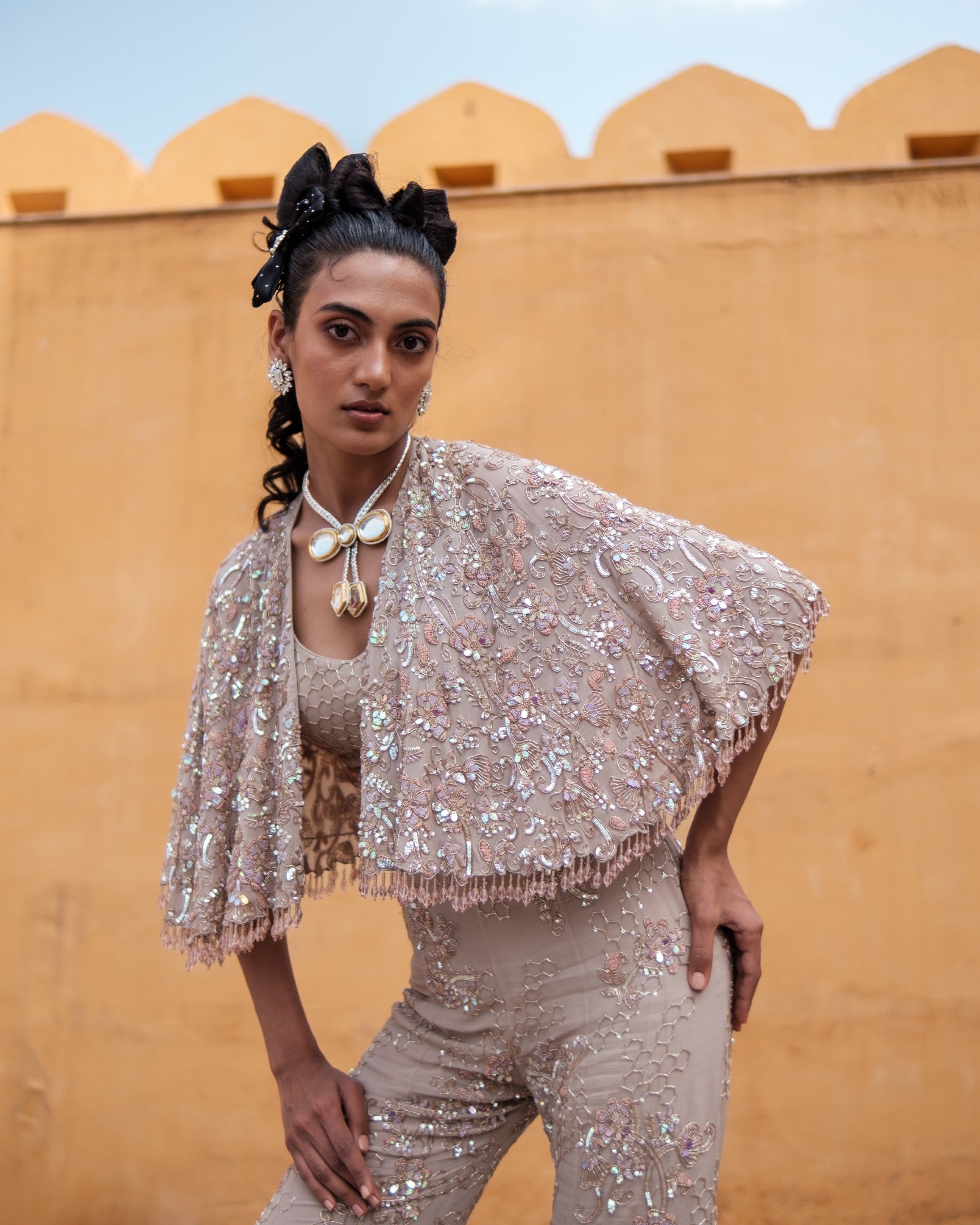Honeycomb Bud Cape and Pants set