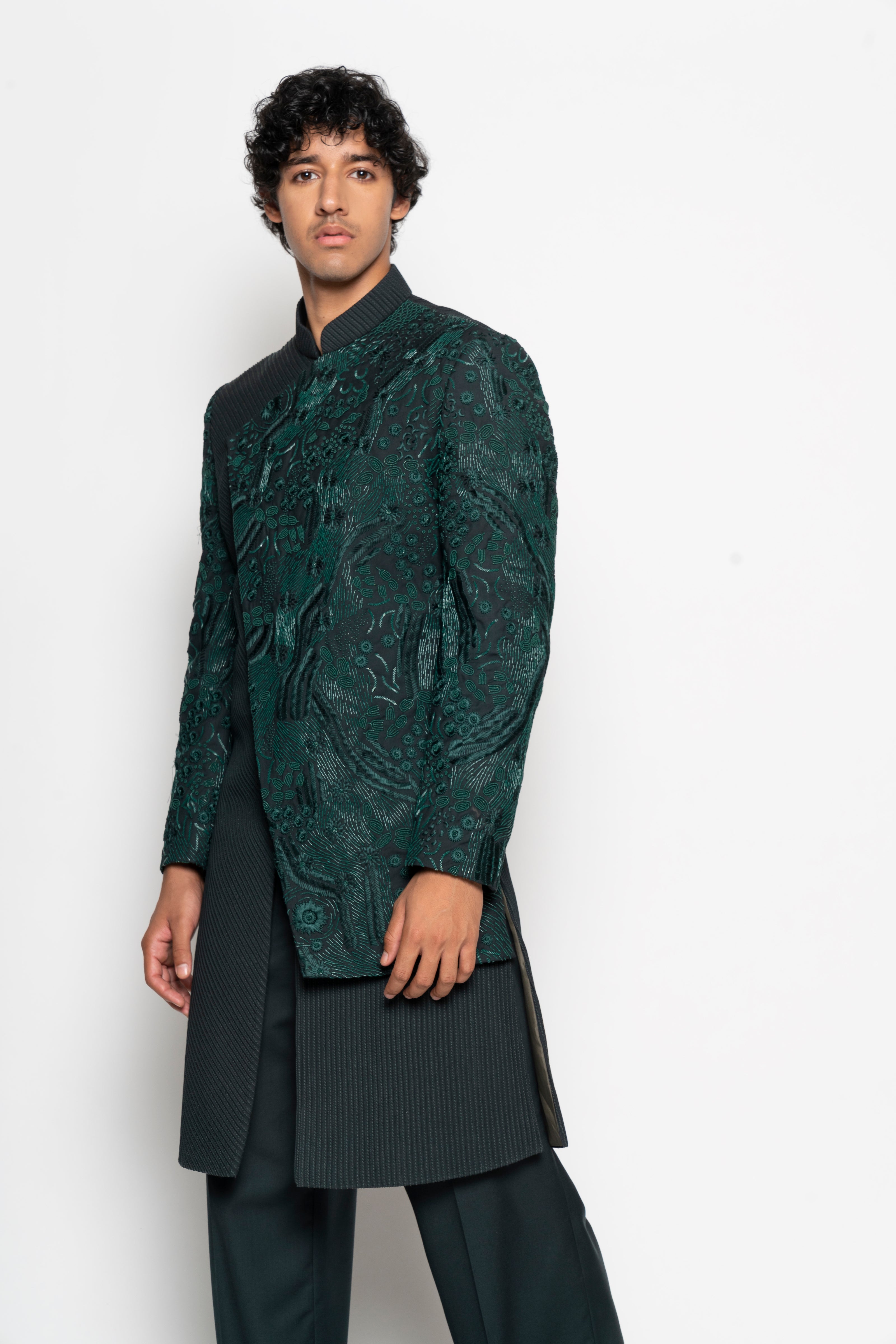 Panelled Long Embroidered Jacket