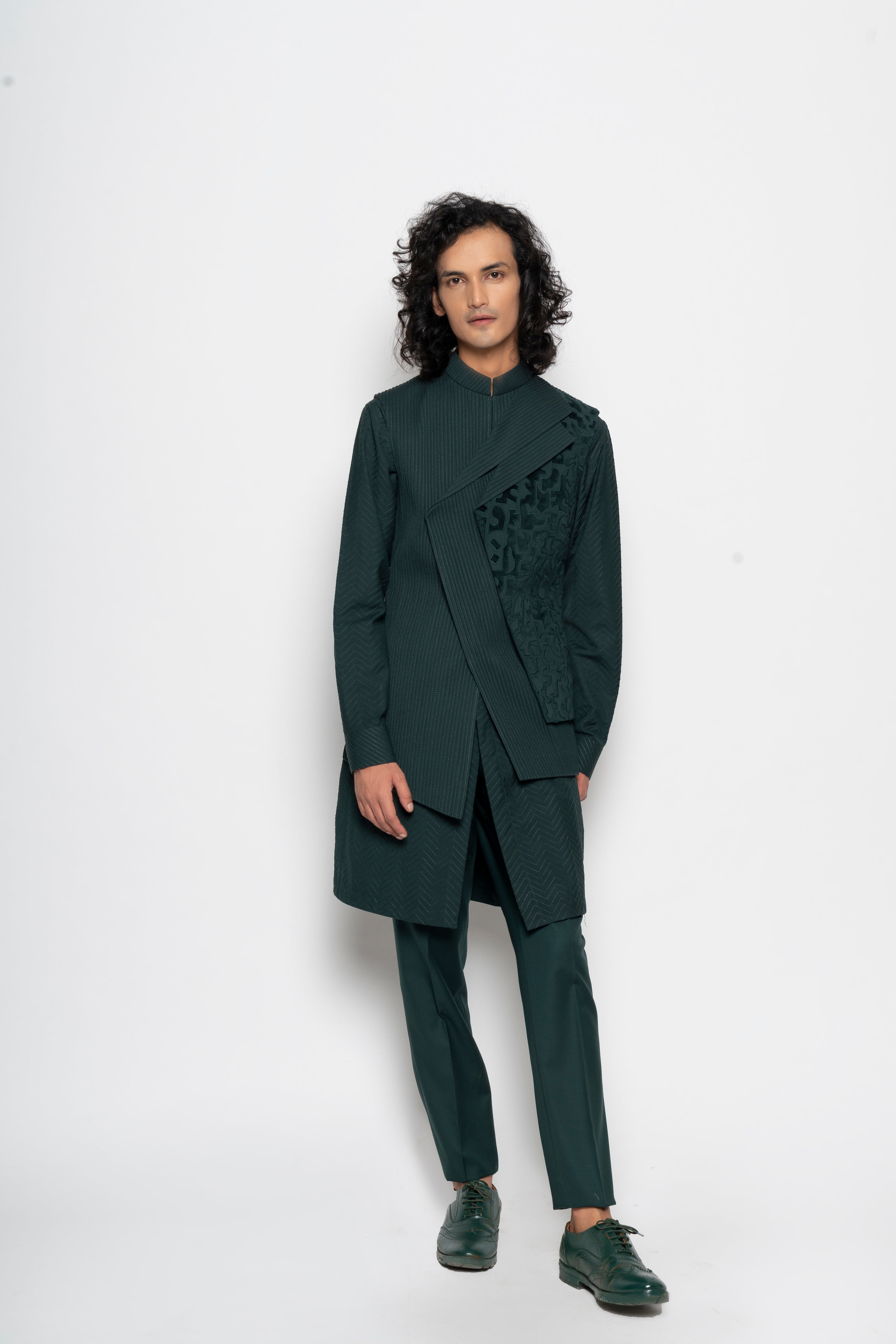 Forest Greeen Asymmetric Sleeveless Jacket
