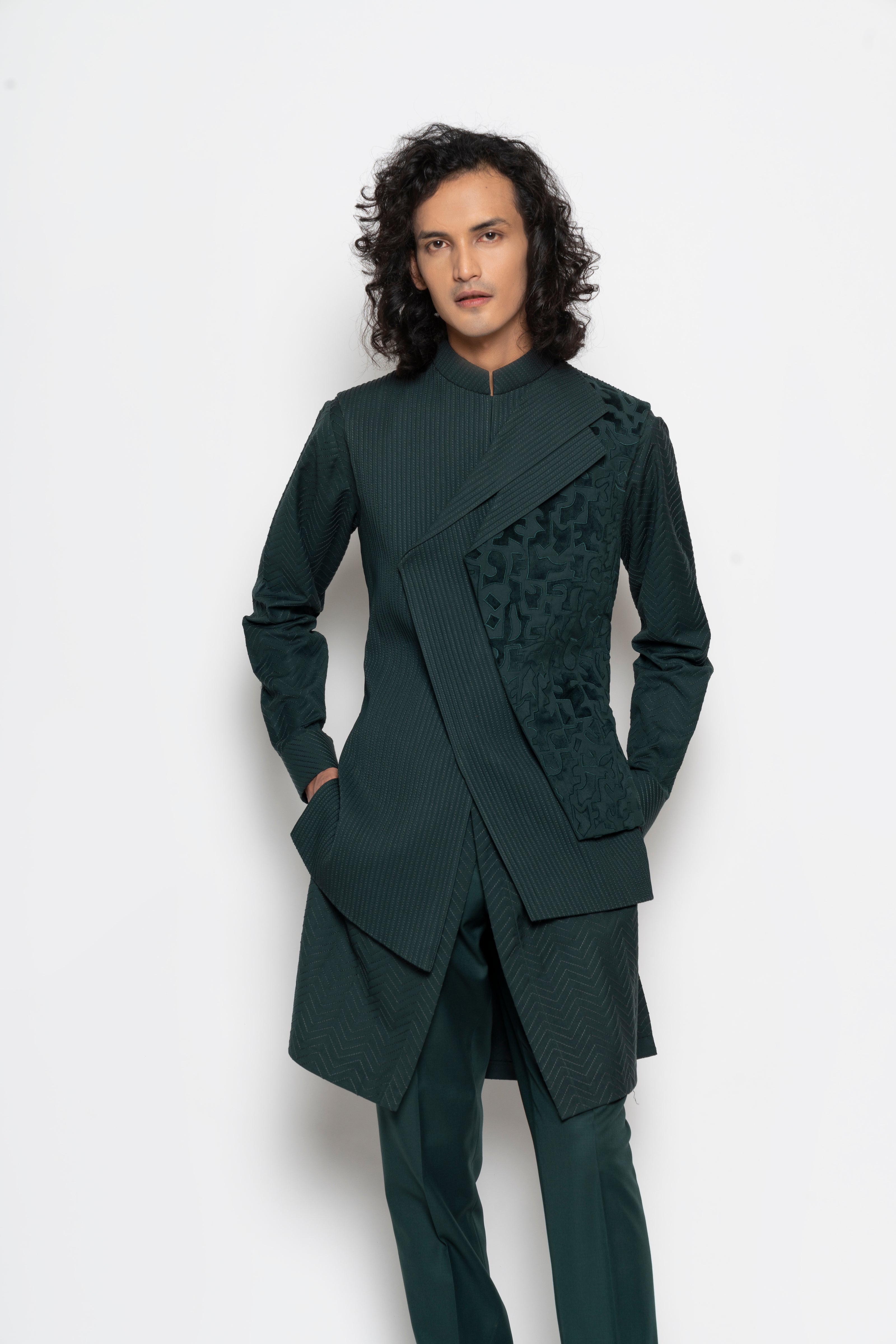 Forest Greeen Asymmetric Sleeveless Jacket
