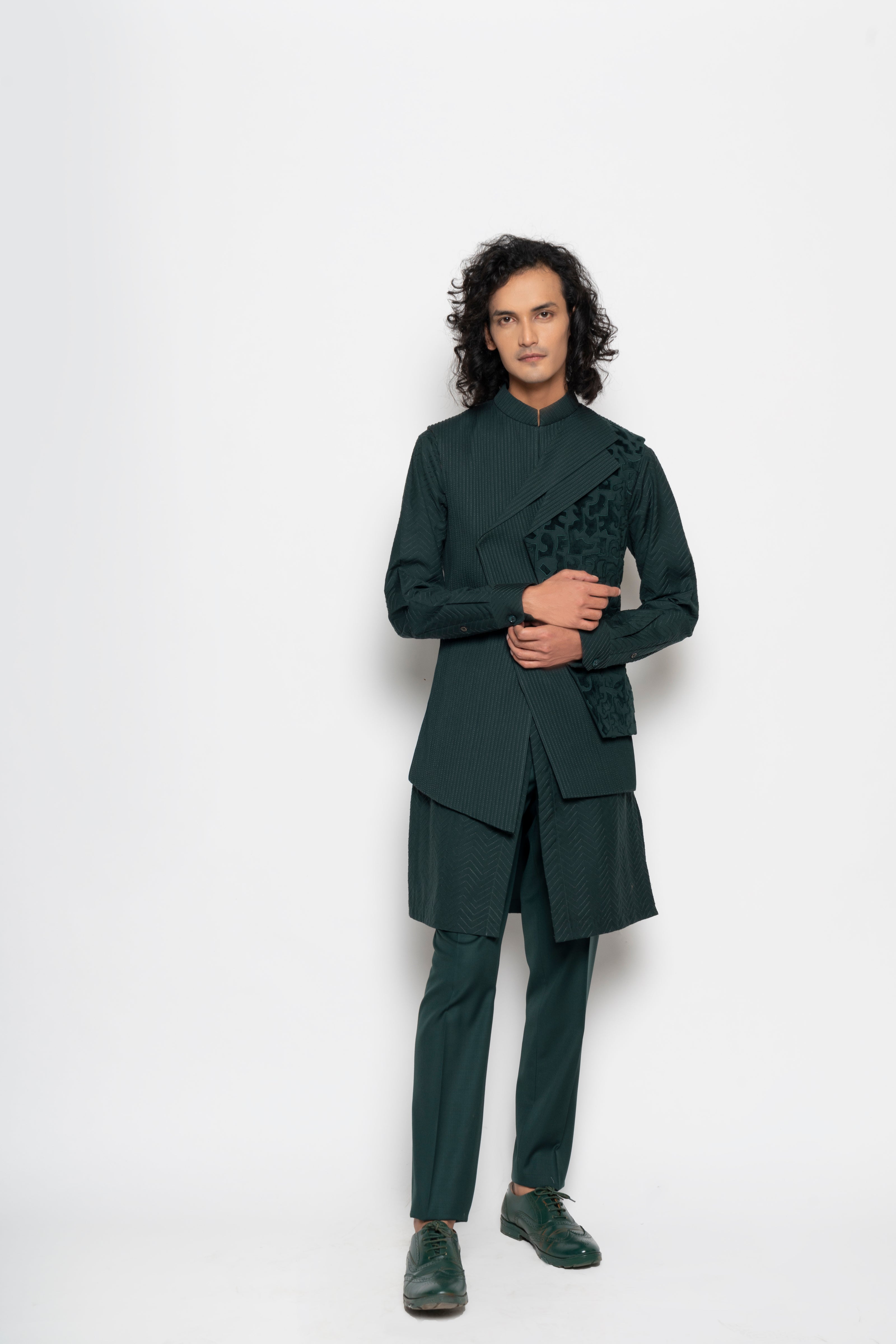 Forest Greeen Asymmetric Sleeveless Jacket
