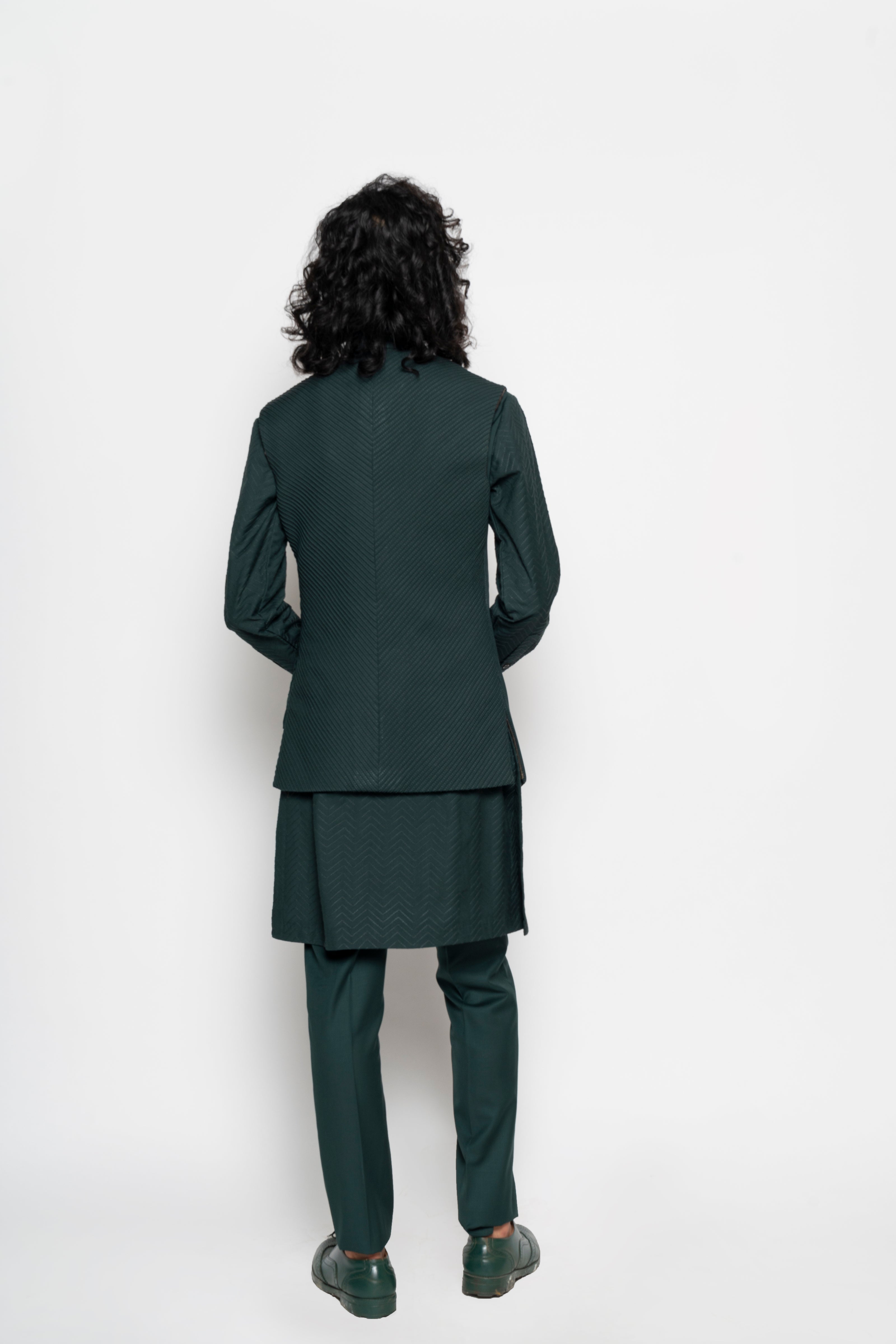Forest Greeen Asymmetric Sleeveless Jacket