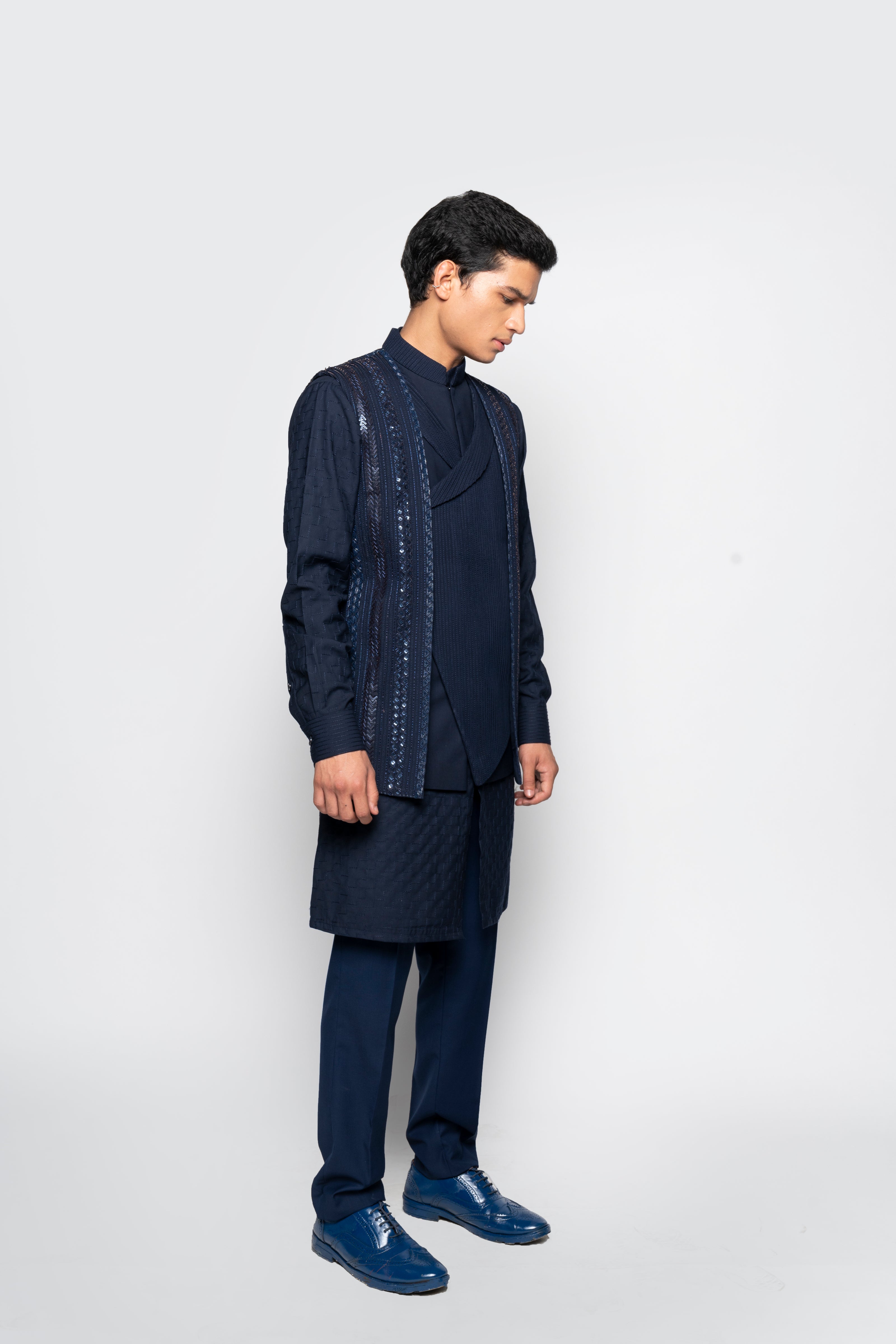 Navy Double Breasted Sleeveless Jacket
