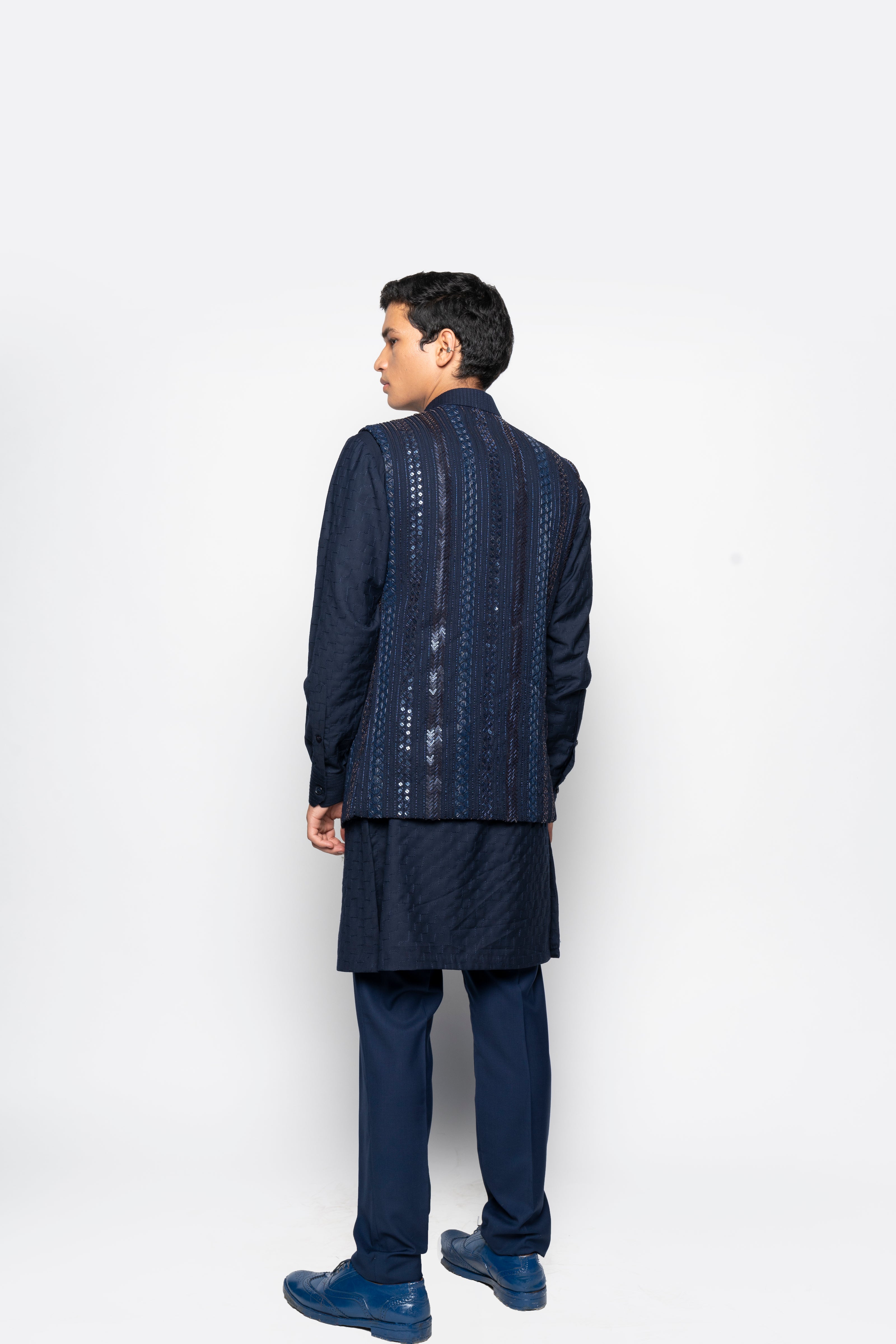 Navy Double Breasted Sleeveless Jacket