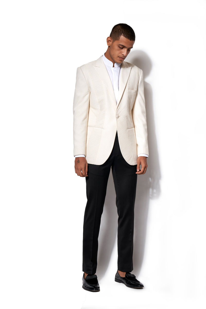 White Pintucks Smoking Jacket Amaar