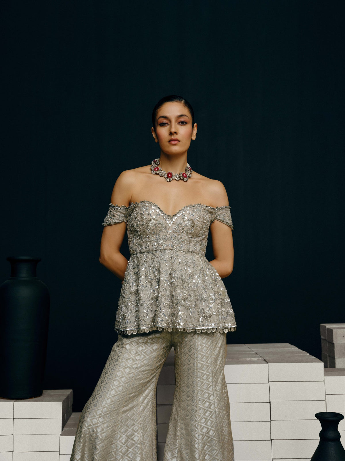 Veera peplum and flared pants set