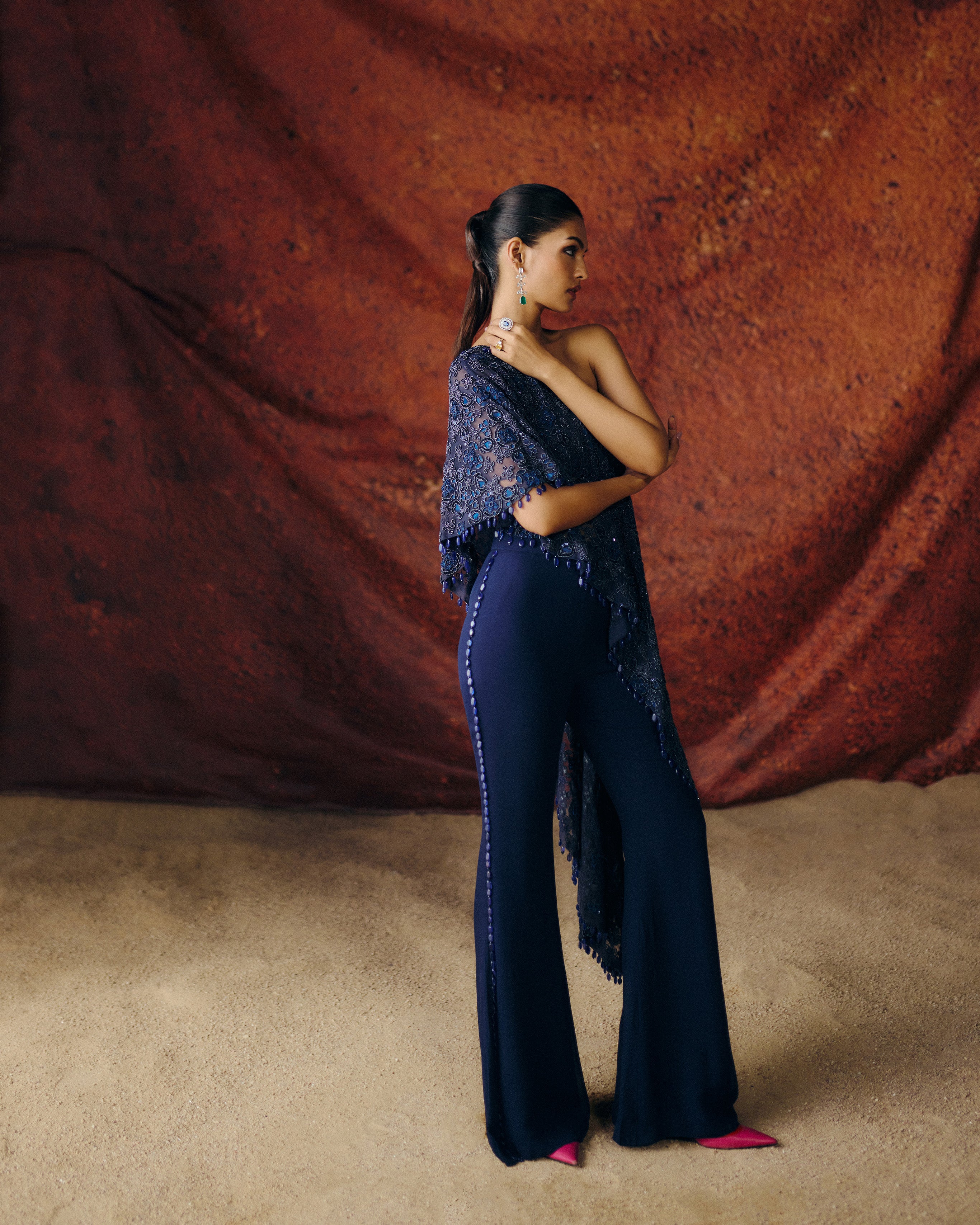 Zyra Off Shoulder Cape Set