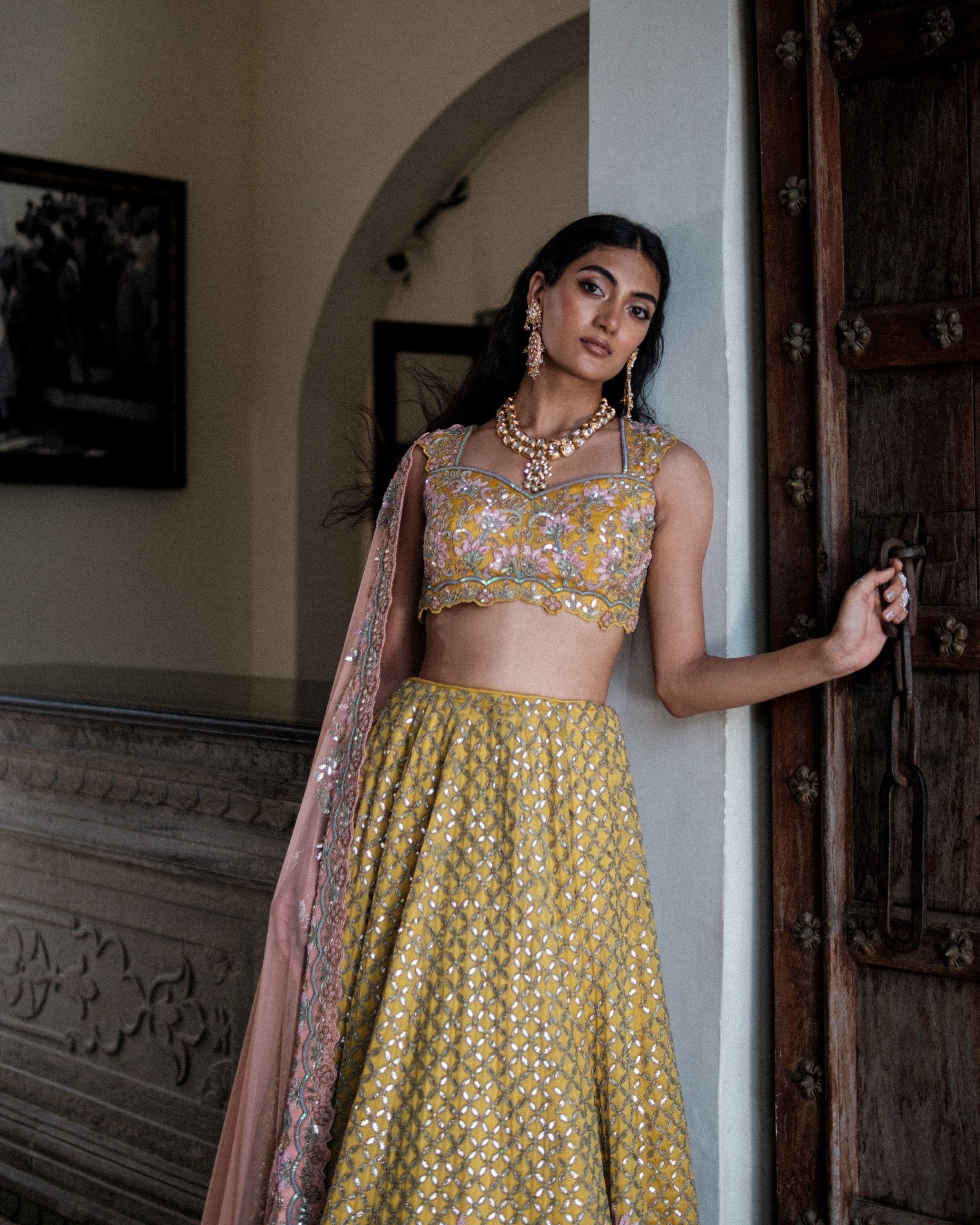 Mesh Henna Lehenga Set