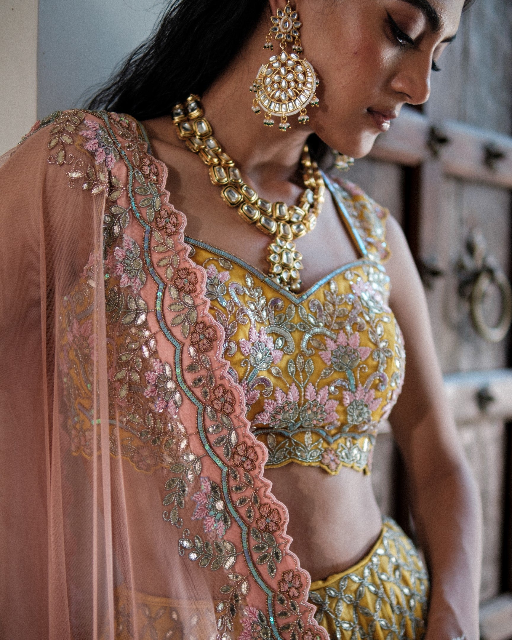 Mesh Henna Lehenga Set