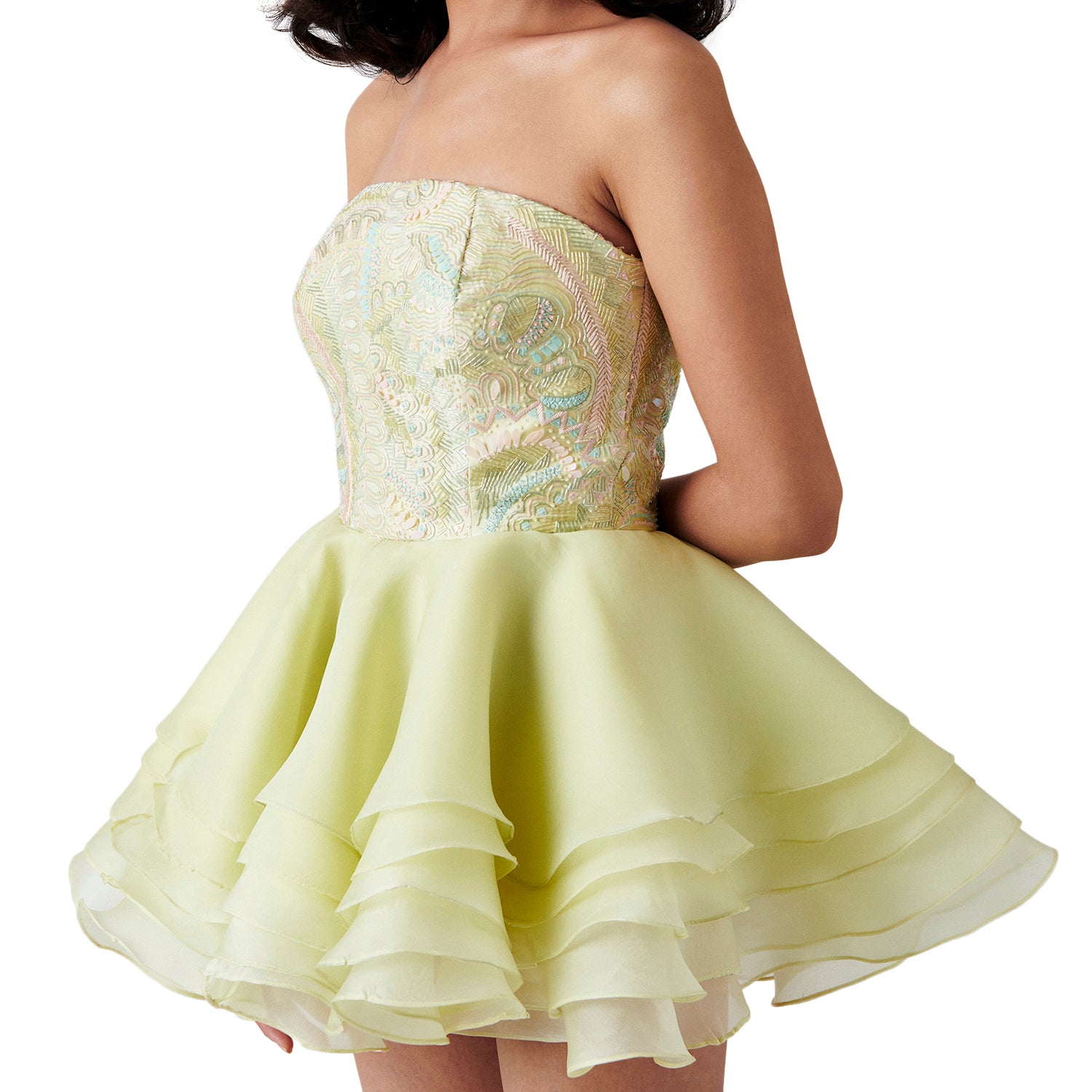Lime Embroidered Bustier Frock