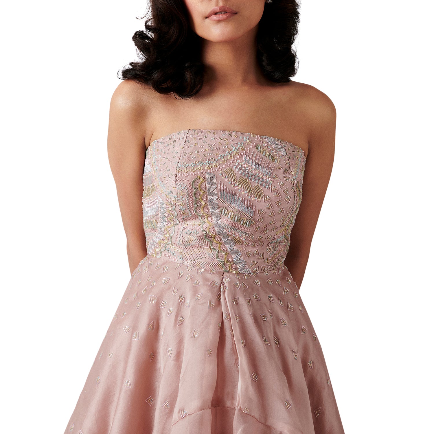 Embroidered Strapless Stone Dress
