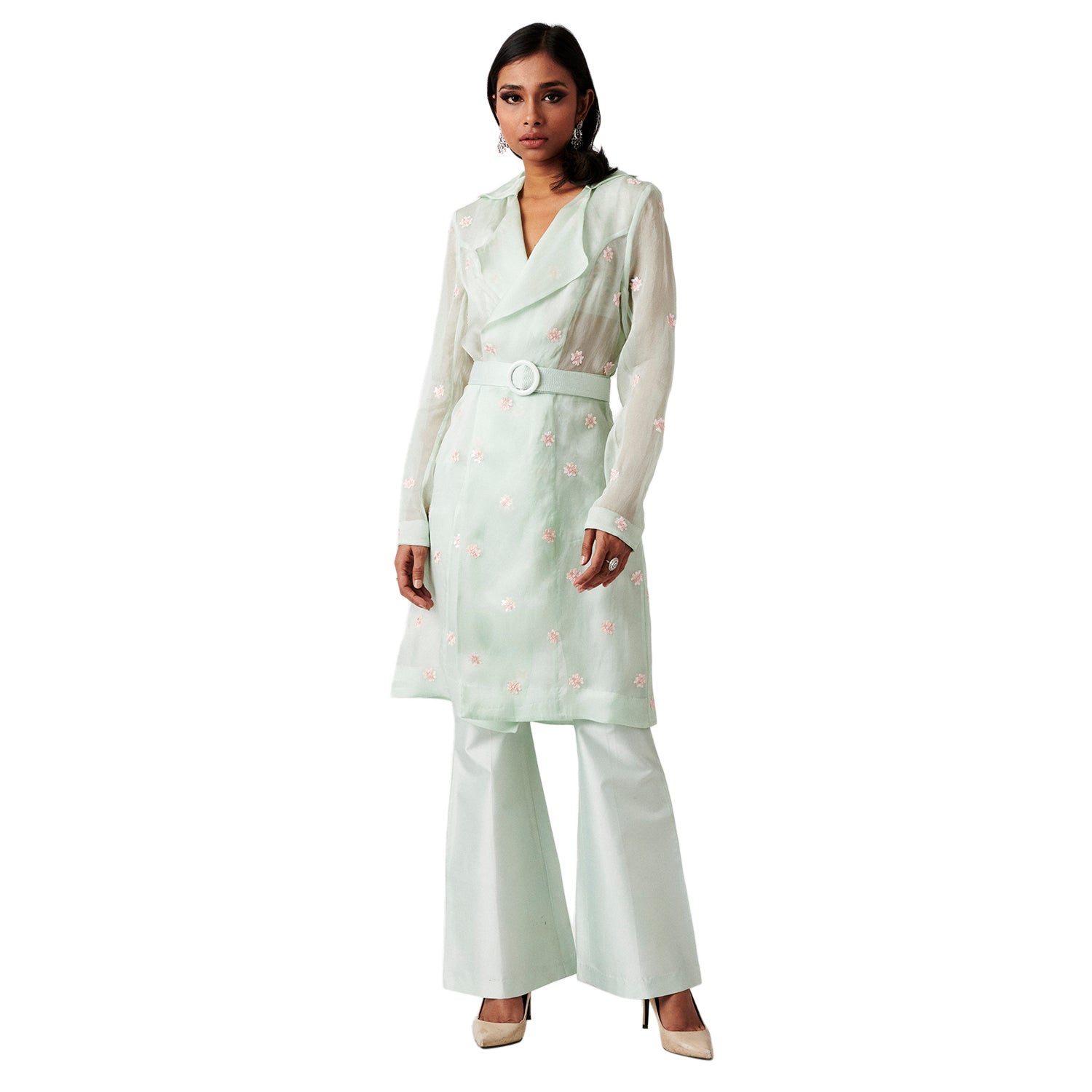 Spearmint Embroidered Sheer Trench