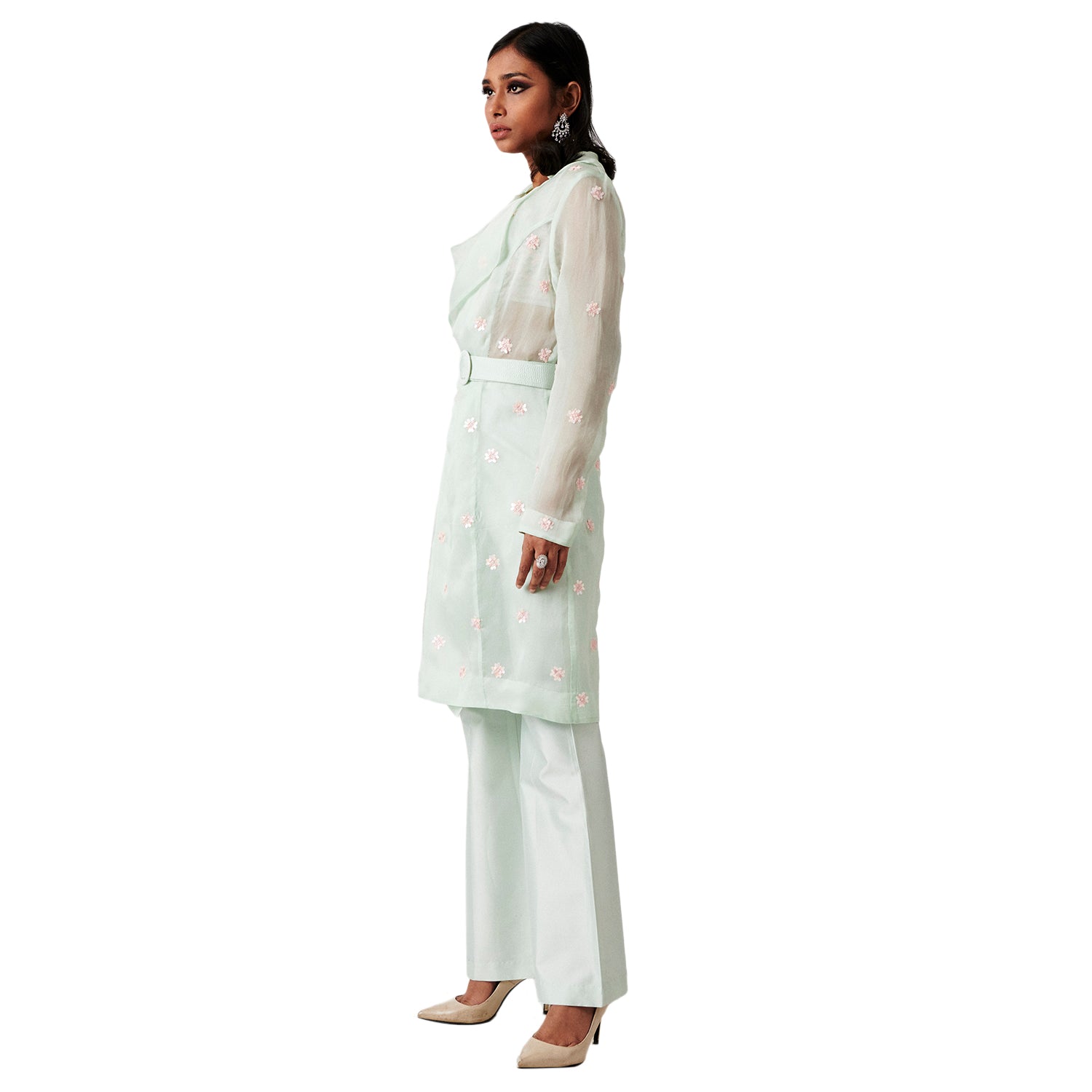 Spearmint Embroidered Sheer Trench