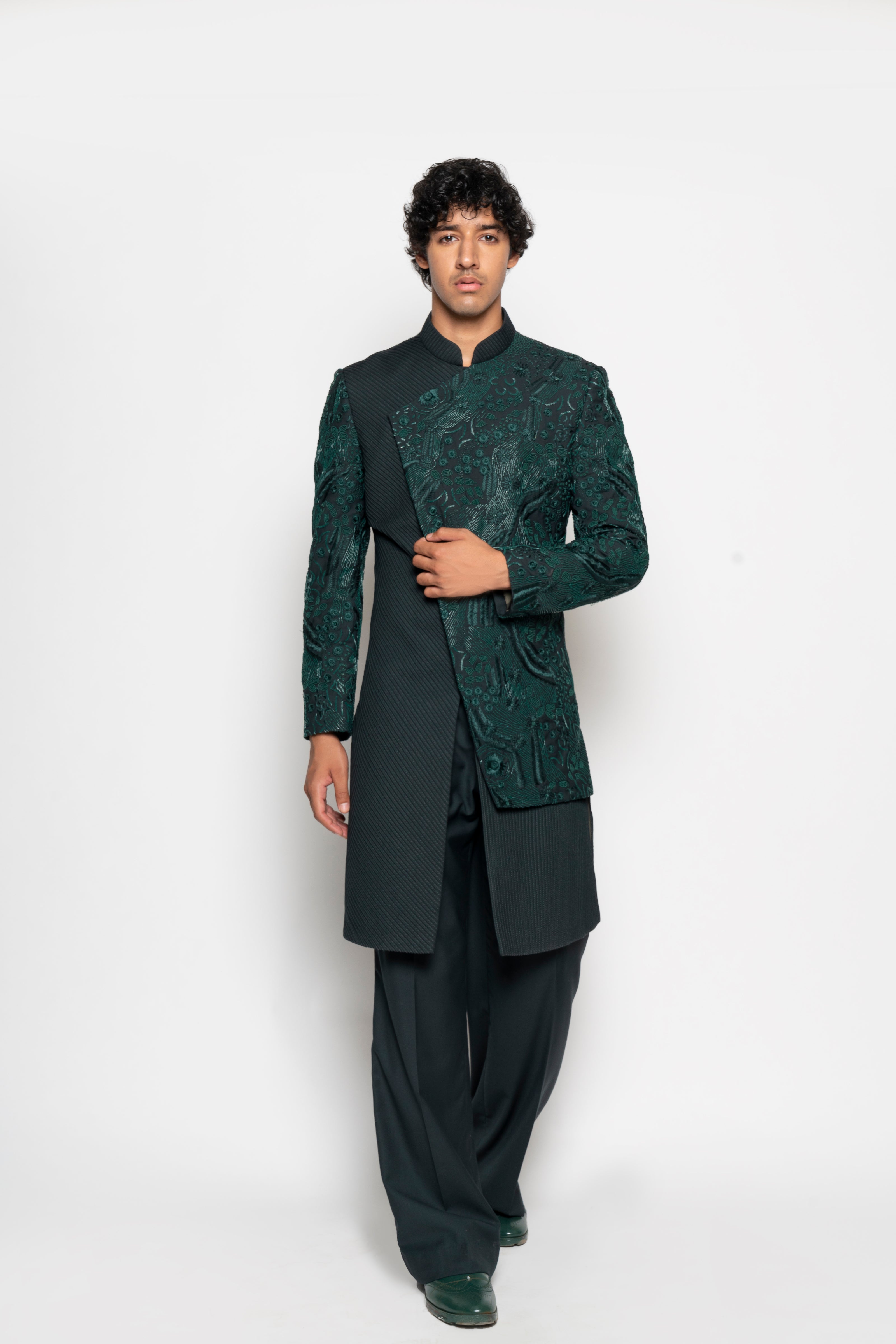 Panelled Long Embroidered Jacket