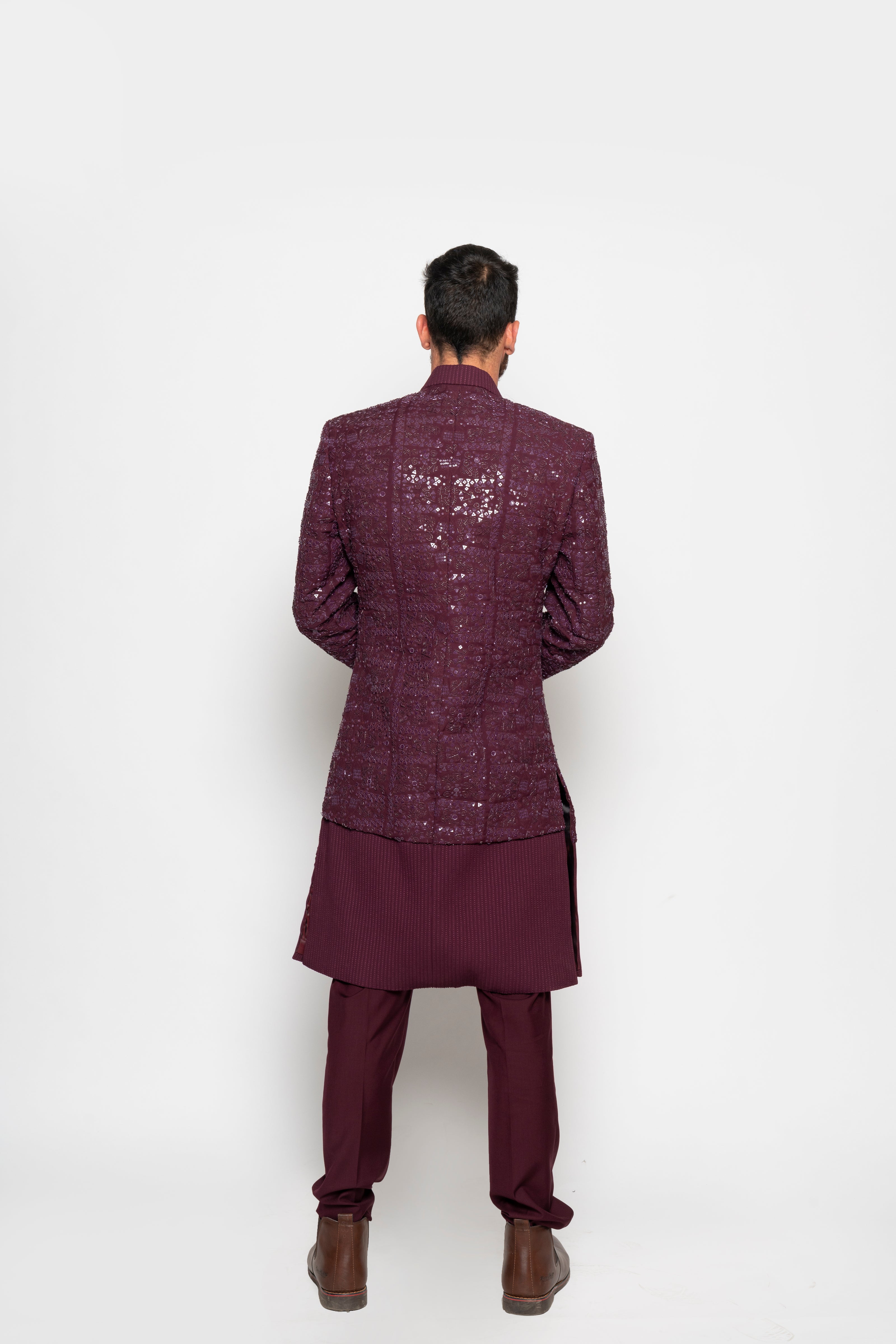 Embellished Bordeaux Long Jacket