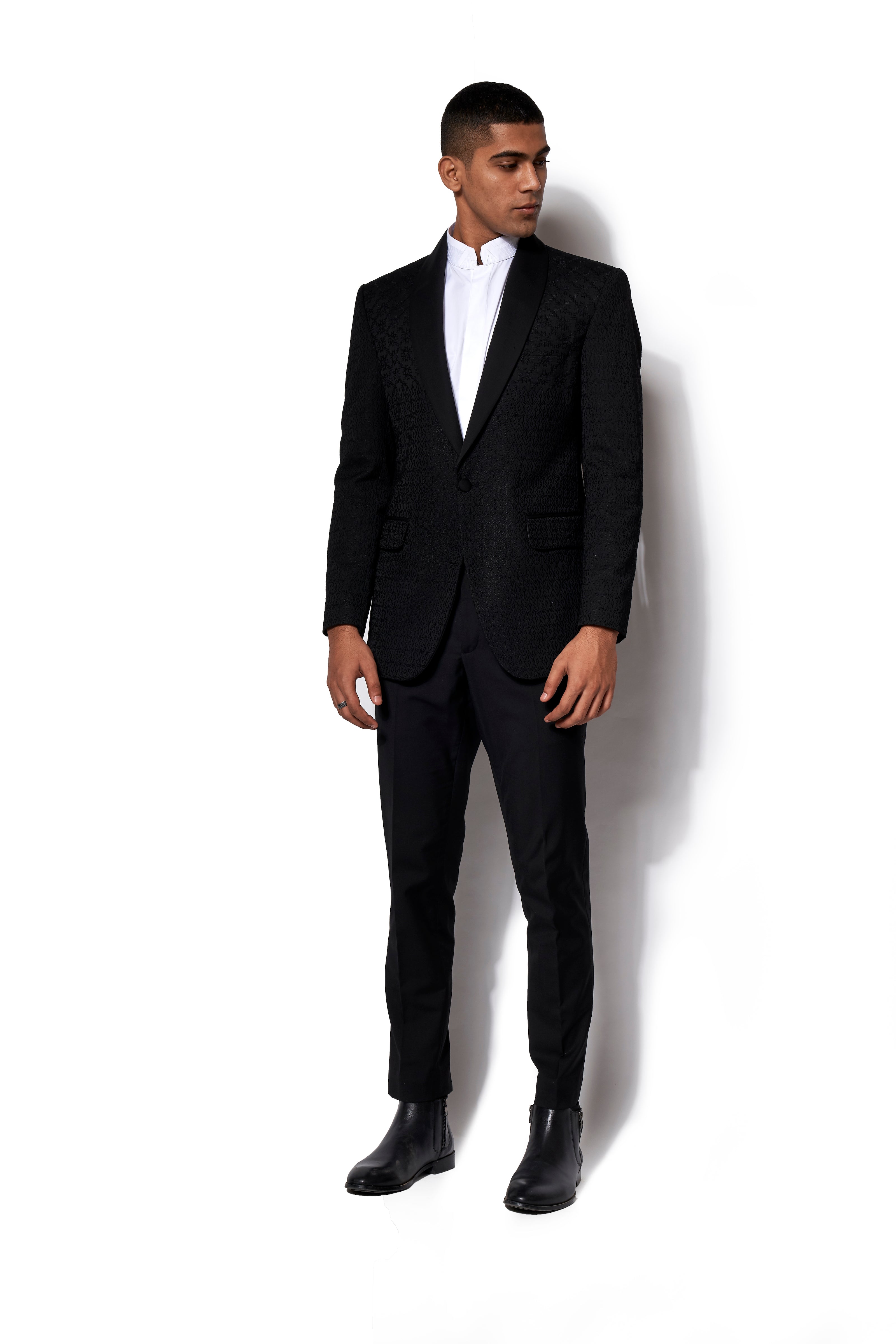 Black Thread Embroidered Tuxedo