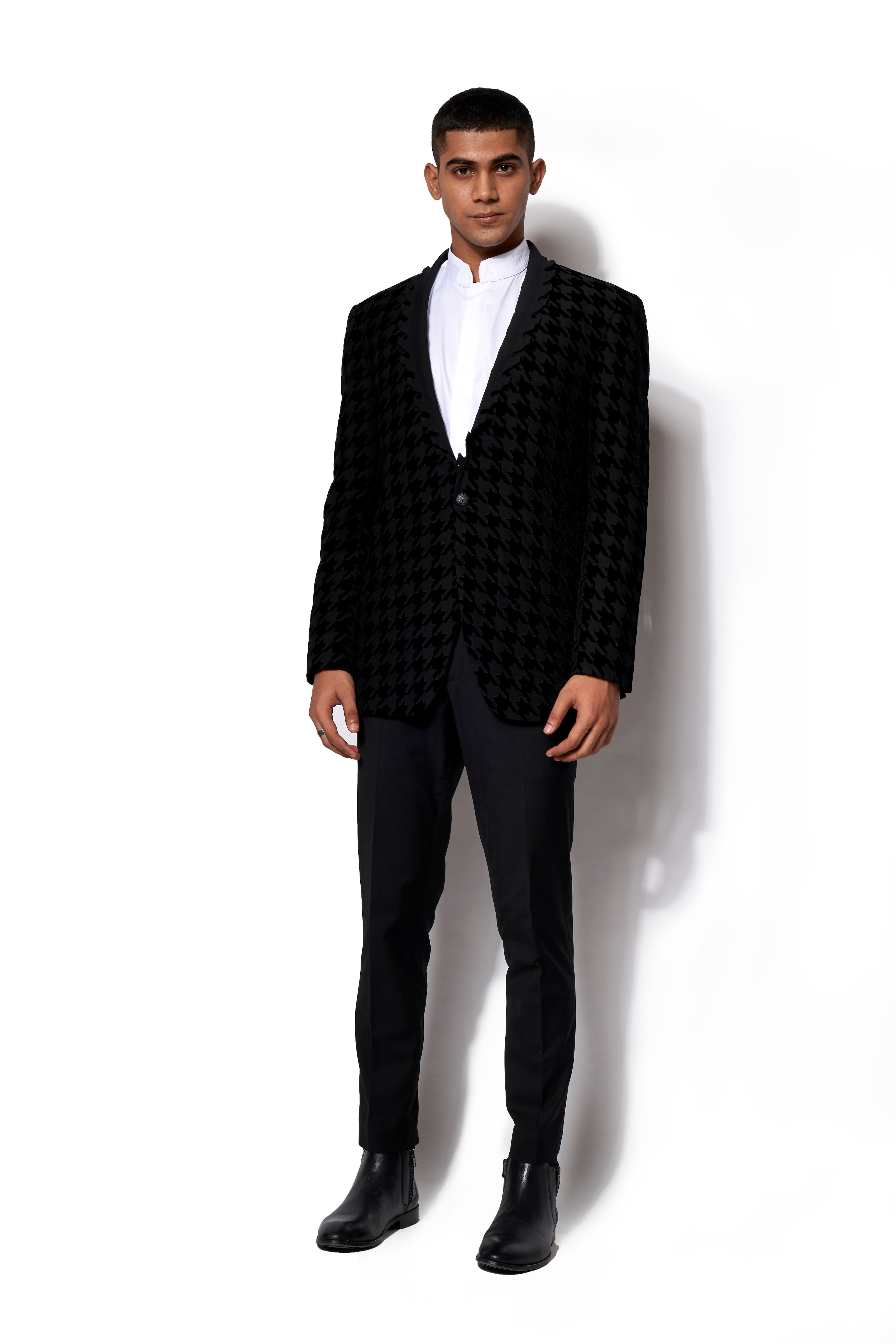 Houndstooth Velvet Appliqué Suit