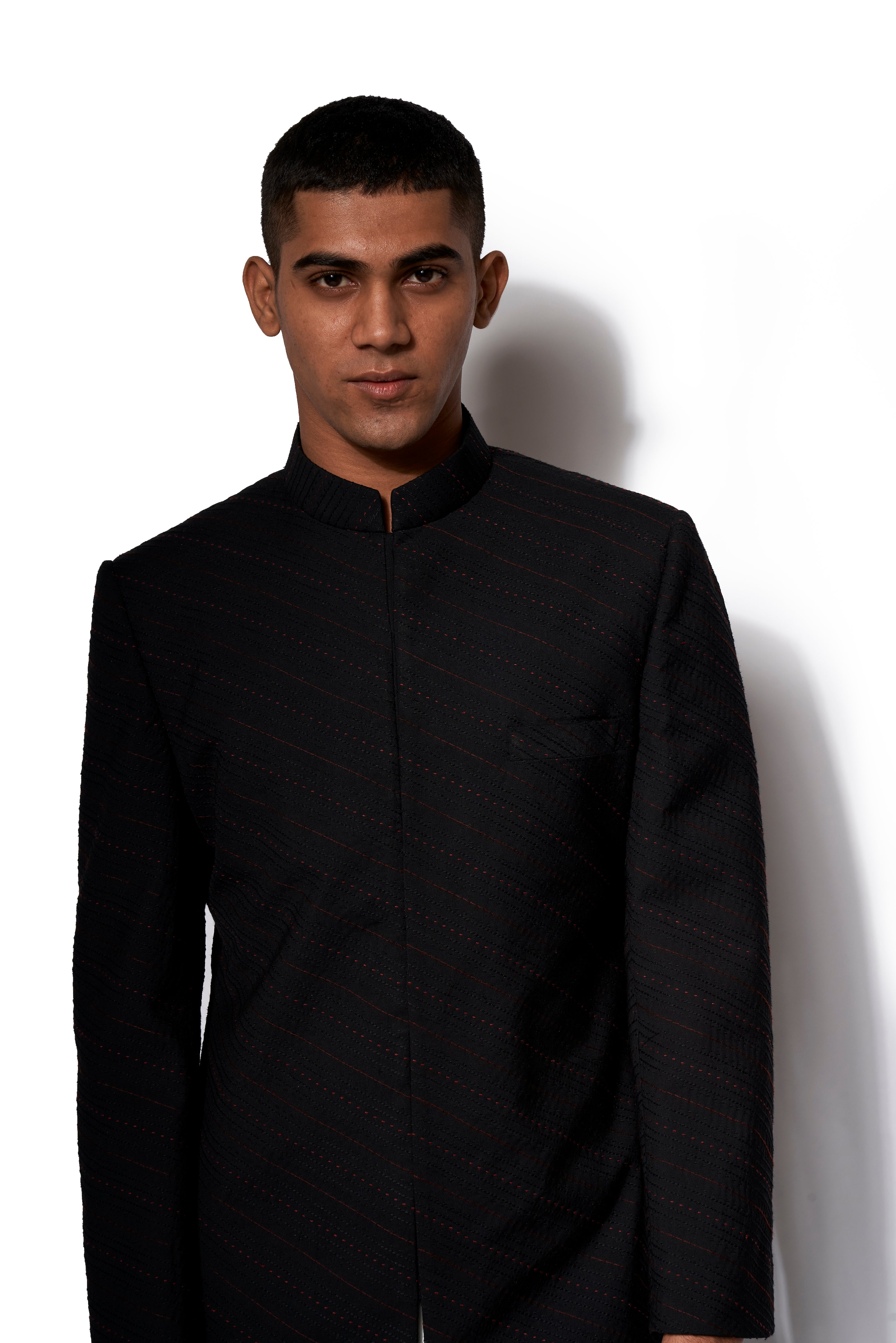 Diagonal Stripe Black Jodhpur Suit