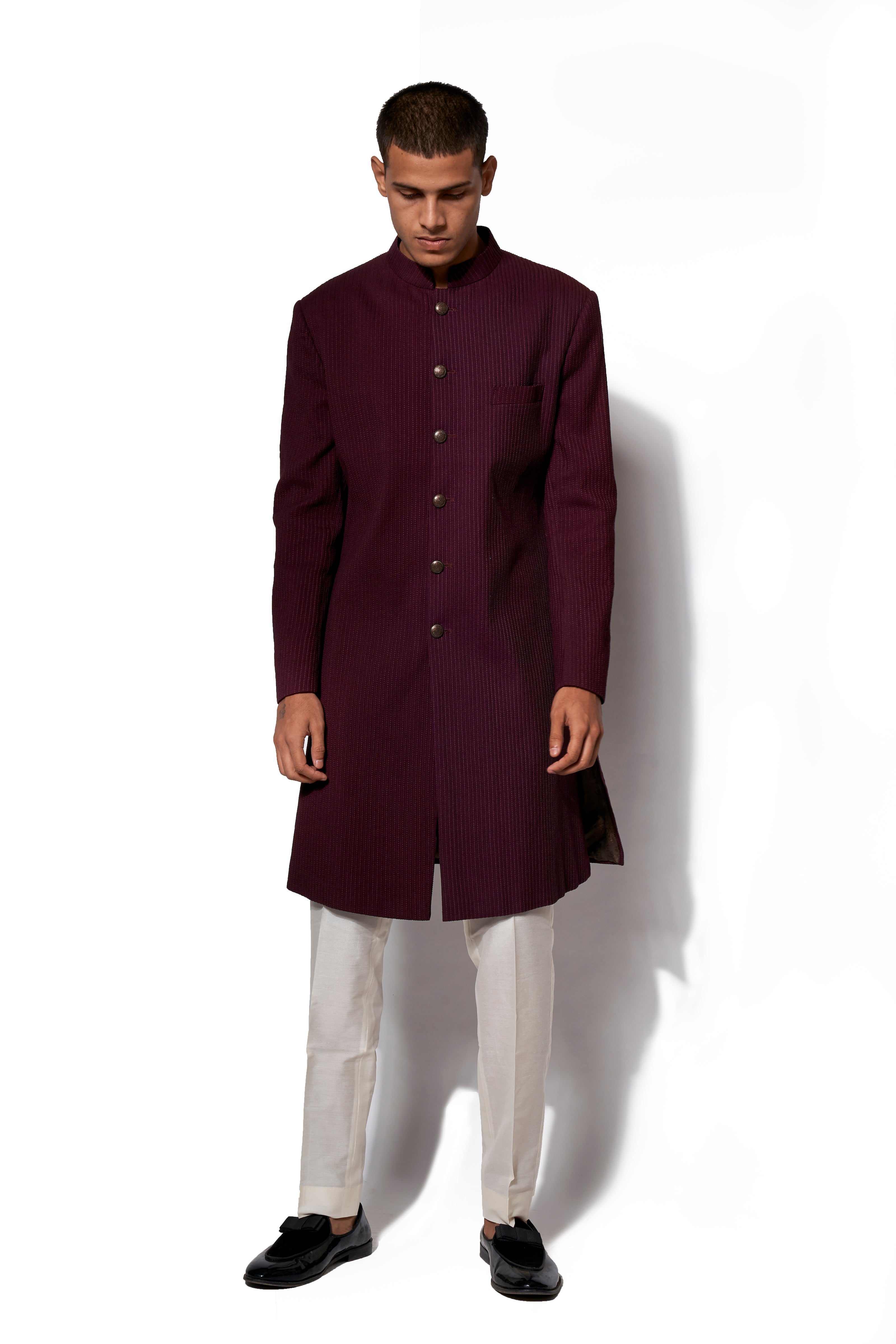 Wine Pintuck Jodhpur Suit