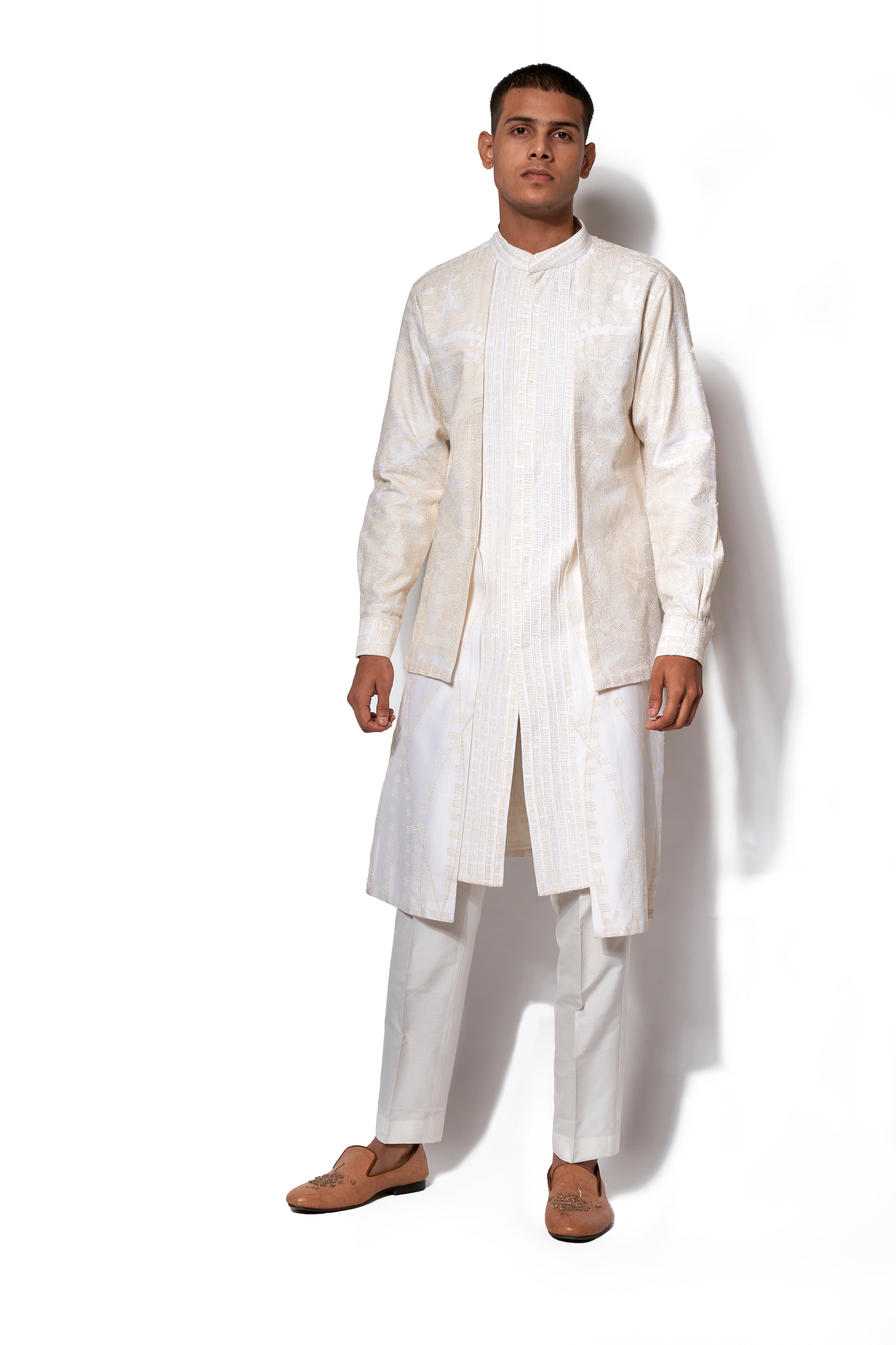 Embroidered Ivory Illusory Kurta