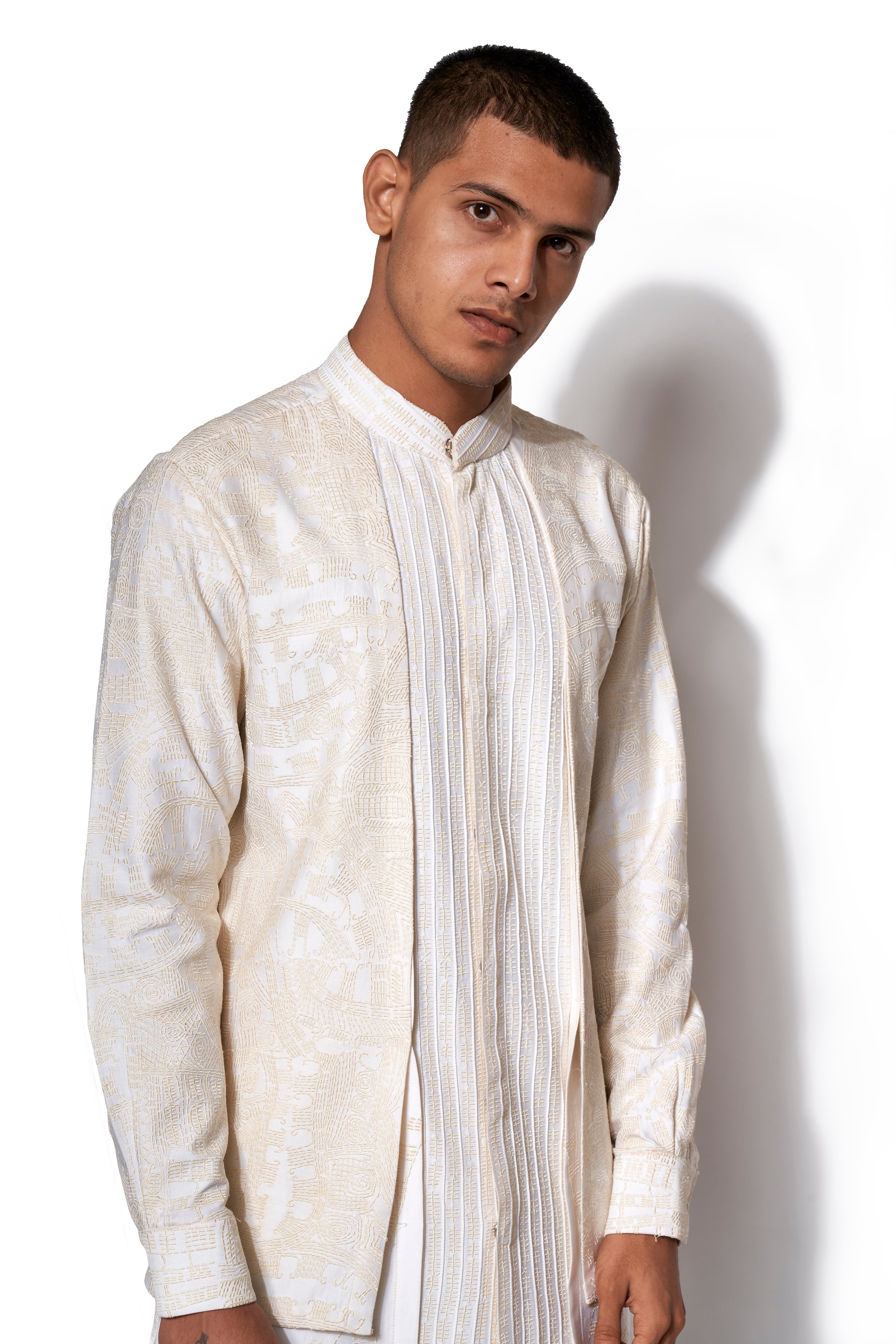 Embroidered Ivory Illusory Kurta