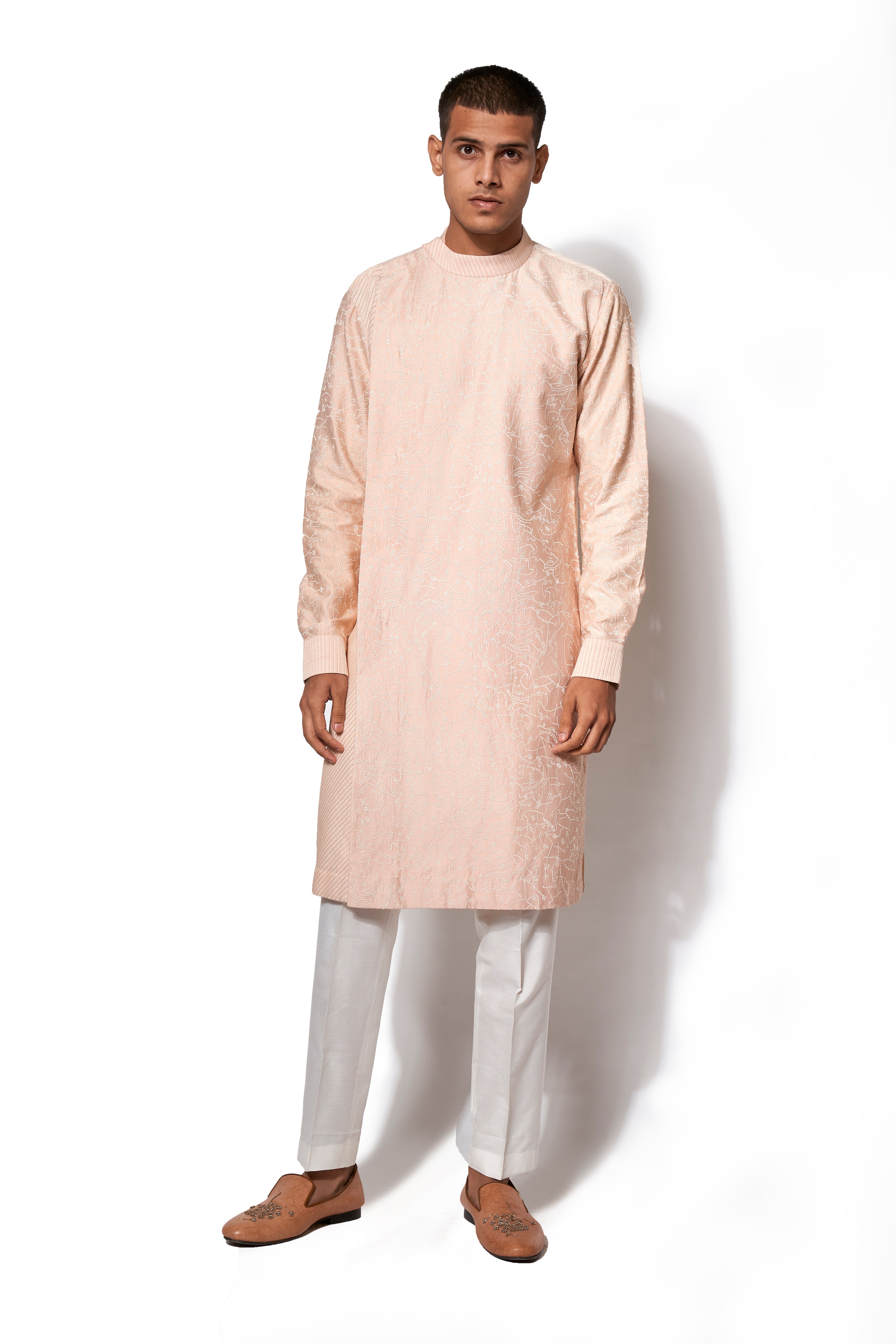 Embroidered Peach Double Breasted Kurta