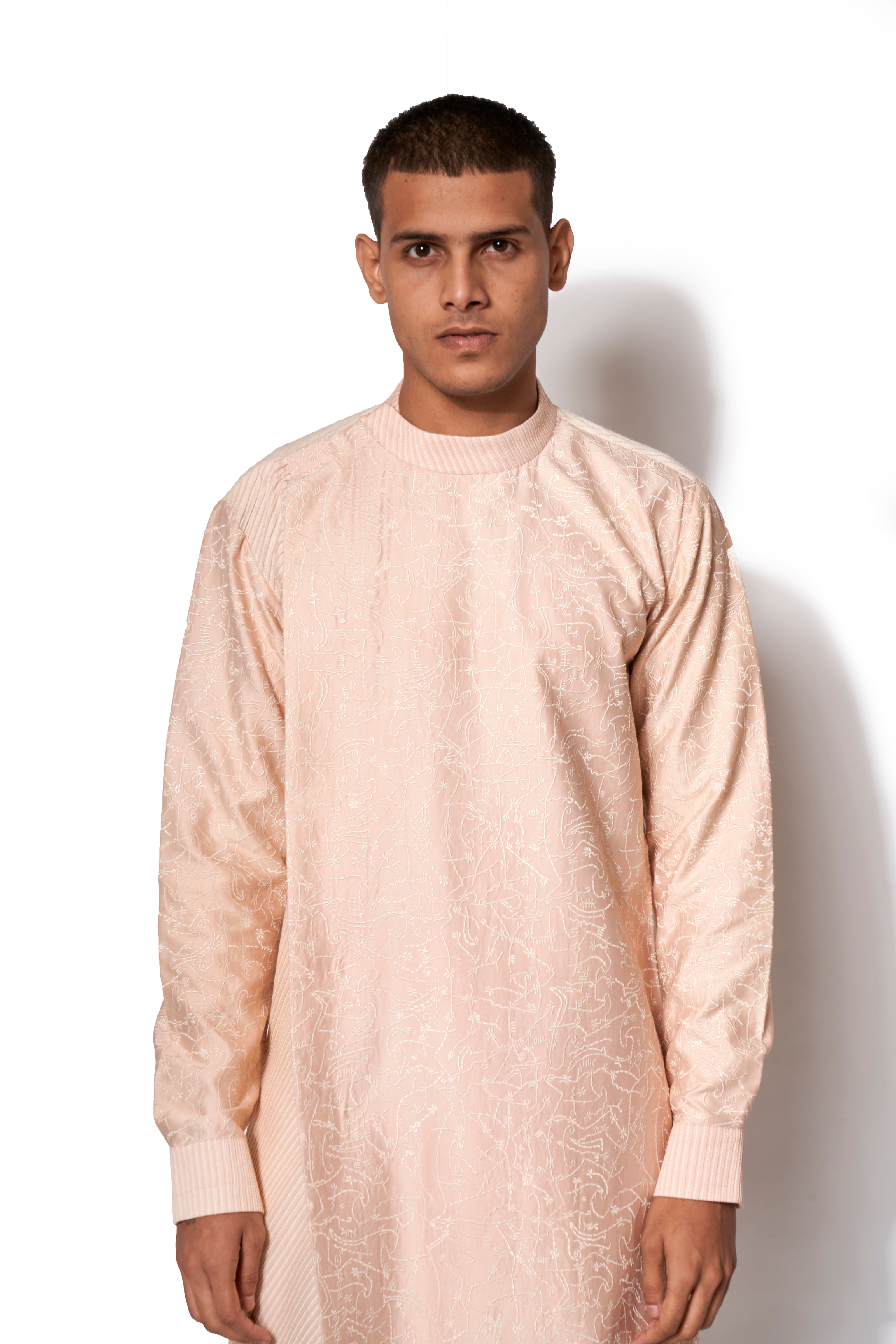 Embroidered Peach Double Breasted Kurta